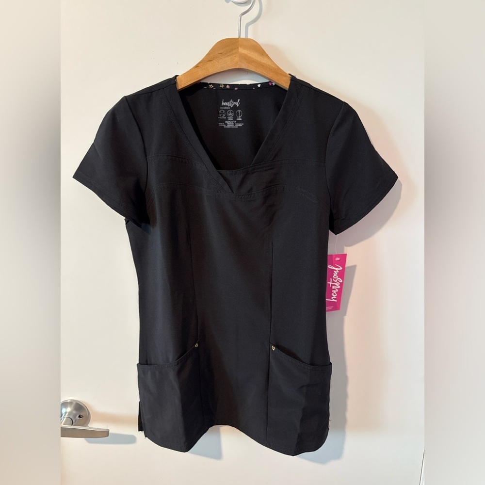 HeartSoul Black Women's Short Sleeve Scrub Top